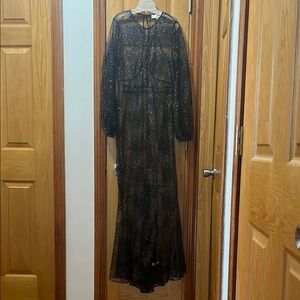 Fleur du Mal Black Long Sleeve Gown for Wedding Guest